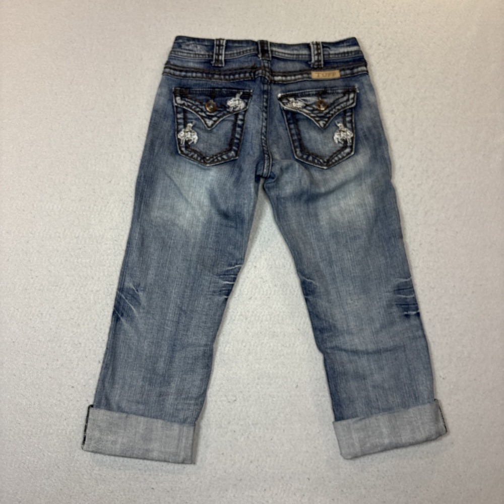Cowgirl Tuff Cuffed Capri Distressed Jeans Flap Pocket Embroidered Women 25 - Picture 5 of 9